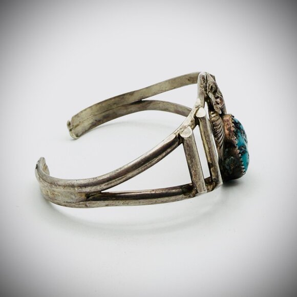 Vintage Sterling Turquoise Cuff — Etch Signed “James Lee II,” 18g - Picture 3 of 5